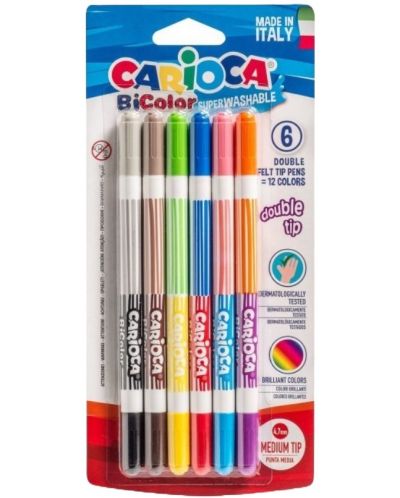 Δίχρωμοι μαρκαδόροι Carioca Bi-Color - 6 χρώματα, πλένονται  - 1