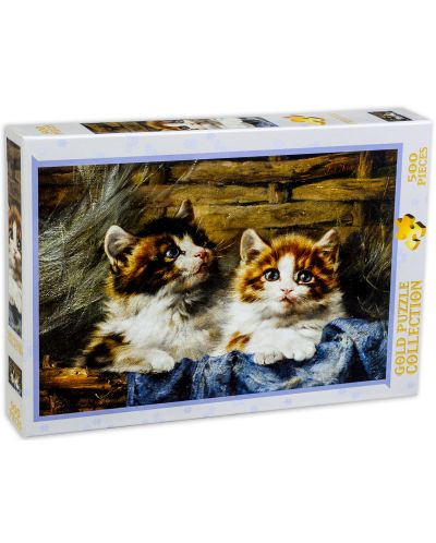 Παζλ Gold Puzzle 500 κομμάτια - Δύο γατάκια σε καλάθι  - 1