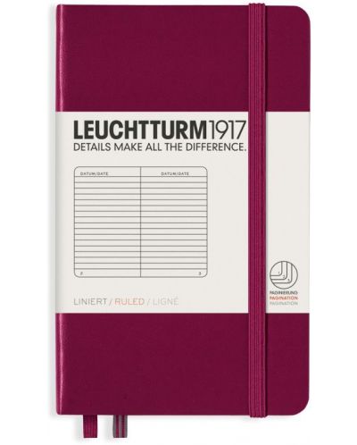 Σημειωματάριο  τσέπης  Leuchtturm1917 - A6,σελίδες με γραμμές , Port Red - 1