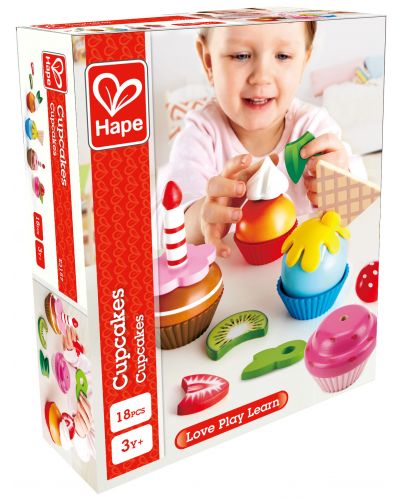 Σετ προϊόντων κοπής Hape - Cupcakes, από ξύλο - 3