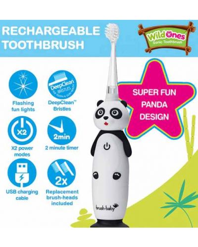 Ηλεκτρική οδοντόβουρτσα  Brush Baby - Wild Ones, Panda - 2