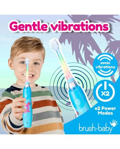 Ηλεκτρική οδοντόβουρτσα Brush Baby - Kidzsonic,Flamingo, με μπαταρίες και 2 άκρες - 3