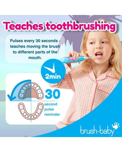 Ηλεκτρική οδοντόβουρτσα Brush Baby - Kidzsonic,Flamingo, με μπαταρίες και 2 άκρες - 4