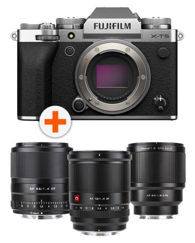 Φωτογραφική μηχανή  Fujifilm X-T5, Silver + Φακός Viltrox - AF, 13mm, f/1.4, για  Fuji X-mount + Φακός Viltrox - 56mm, f/1.4 XF για  Fujifilm X, μαύρο + Φακός Viltrox - AF 85mm, F1.8, II XF, FUJIFILM X - 1