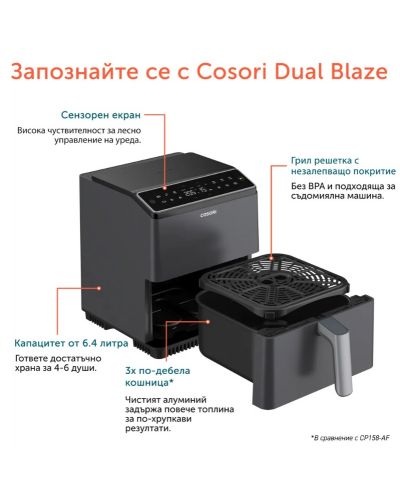 Φριτέζα ζεστού αέρα  Cosori - Dual Blaze XXXL, 1750W, 6.4L,μαύρο - 7