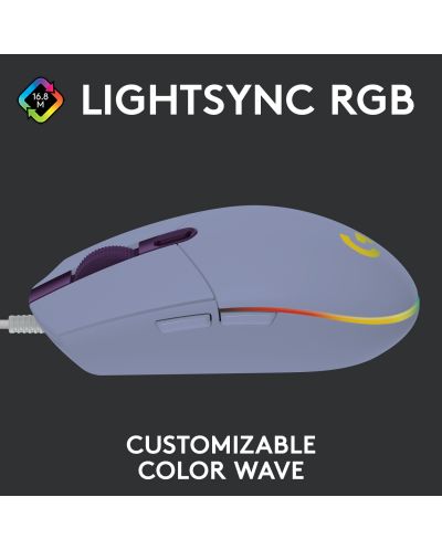 Gaming ποντίκι Logitech - G102 Lightsync, Οπτικό , RGB, μωβ - 3