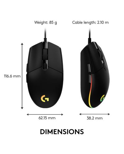 Gaming ποντίκι Logitech - G102 Lightsync, Οπτικό , RGB, μαύρο - 9