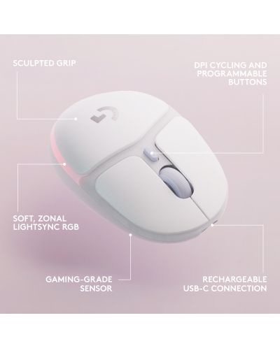 Gaming ποντίκι Logitech - G705 EER2, οπτικό, ασύρματο, Off White - 8