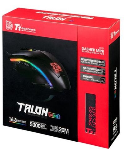 Σετ gaming Thermaltake - ποντίκι Talon Elite RGB, οπτικό, pad, μαύρο - 7