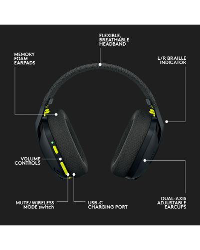 Ακουστικά Gaming Logitech - G435, ασύρματα, μαύρα - 9