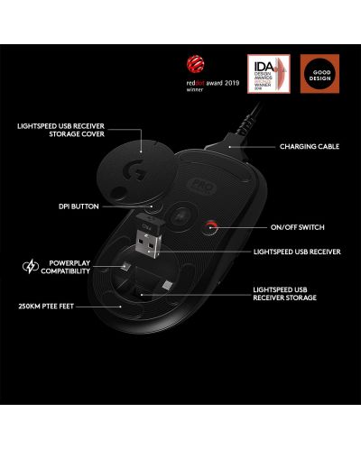 Gaming ποντίκι Logitech - G Pro, Οπτικό , 16K DPI, ασύρματο, μαύρο - 6