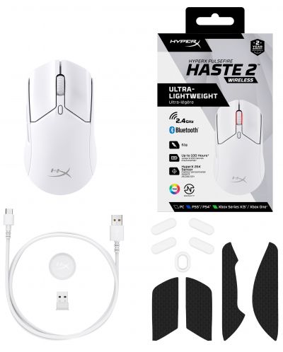 Ποντίκι gaming  HyperX - Pulsefire Haste 2, οπτικό, ασύρματο, λευκό - 8