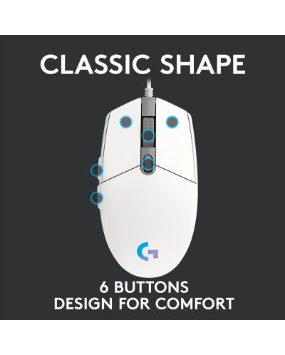 Gaming ποντίκι Logitech - G102 Lightsync, οπτικό RGB άσπρο - 5