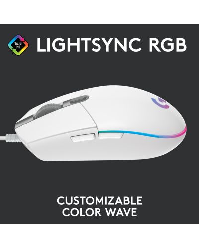Gaming ποντίκι Logitech - G102 Lightsync, οπτικό RGB άσπρο - 3