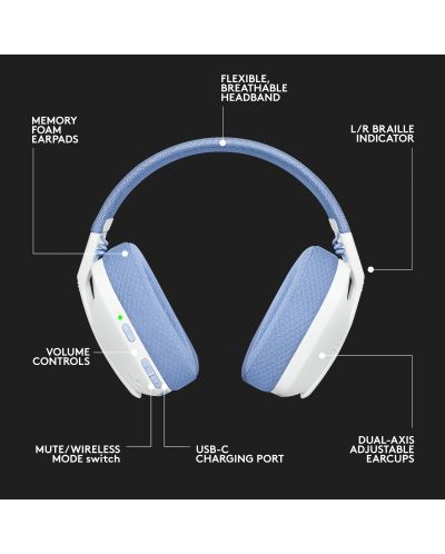 Ακουστικά Gaming Logitech - G435, ασύρματα, λευκά - 9