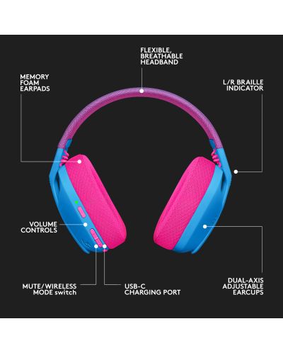 Ακουστικά Gaming Logitech - G435, ασύρματα, μπλε - 9