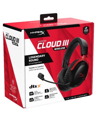 Ακουστικά gaming HyperX - Cloud III, PC/PS5/PS4/Switch, ασύρματα, μαύρο/κόκκινο - 8