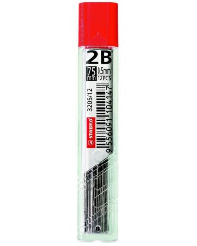 Γραφίτης για αυτόματο μολύβι  Stabilo - 2B, 0,5 mm, 12 τεμάχια - 1