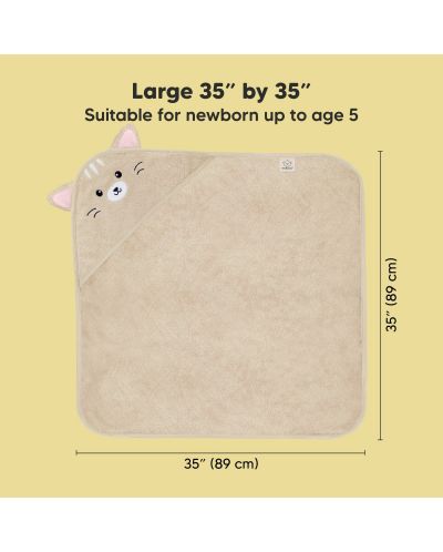 Πετσέτα με κουκούλα KeaBabies - Από βιολογικό μπαμπού, 89 x 89 cm, γατα - 3
