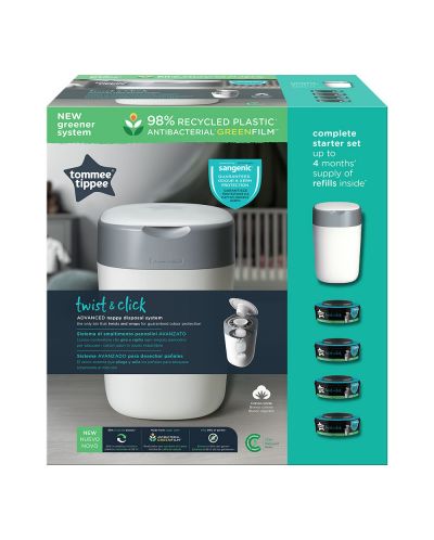 Καλάθι υγιεινής για πάνες Tommee Tippee - Twist and Click, με 4 κασέτες - 3