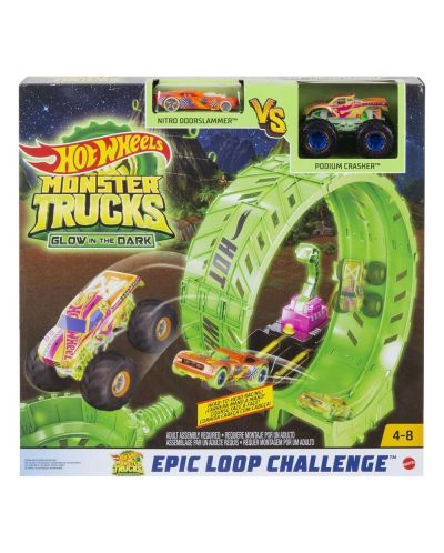 Σετ παιχνιδιού Hot Wheels Monster Truck - Φωτιζόμενη πίστα ,Επικός βρόχο  - 2