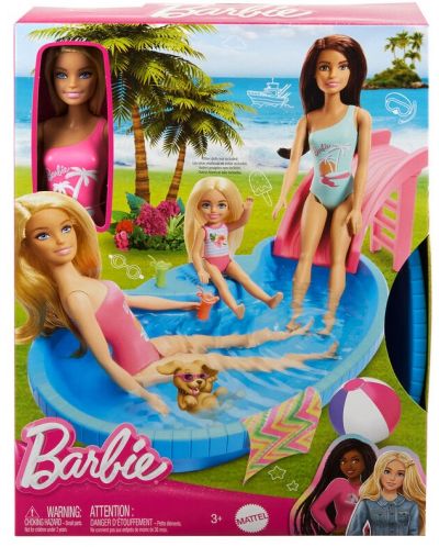 Σετ παιχνιδιών Mattel Barbie - Barbie με πισίνα και νεροτσουλήθρα - 1