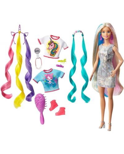 Σετ παιχνιδιού Mattel Barbie- Barbie με νεραϊδόμαλλα - 1