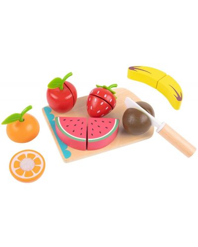 Σετ παιχνιδιού Tooky Toy -Φρούτα για κοπή με σανίδα και μαχαίρι - 3