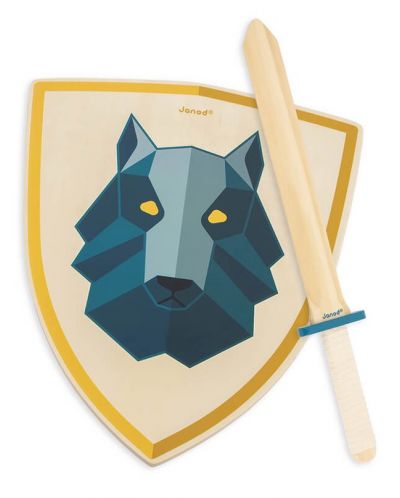 Σετ παιχνιδιού Janod - Ξύλινο σπαθί και ασπίδα, λύκος - 4