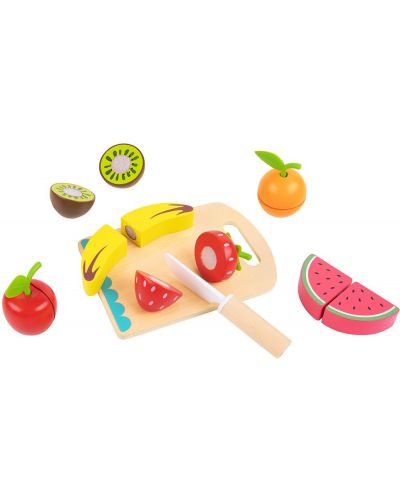 Σετ παιχνιδιού Tooky Toy -Φρούτα για κοπή με σανίδα και μαχαίρι - 5