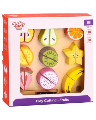 Σετ παιχνιδιού Tooky Toy - Ξύλινα φρούτα για κοπή με δίσκο - 2
