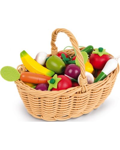 Σετ παιχνιδιού Janod - Καλάθι με φρούτα και λαχανικά, 24 κομμάτια - 1