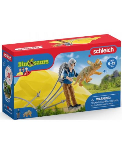 Σετ παιχνιδιών -Schleich Dinosaurs -Αλεξιπτωτιστής διασώζει τρικεράτοπους - 1