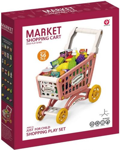 Σετ παιχνιδιού Market - Καλάθι αγορών με προϊόντα, 56 τεμάχια, ροζ - 2