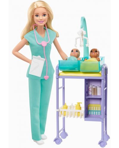 Σετ παιχνιδιού Mattel Barbie- Παιδίατρος Barbie με ξανθά μαλλιά και δύο κούκλες - 2