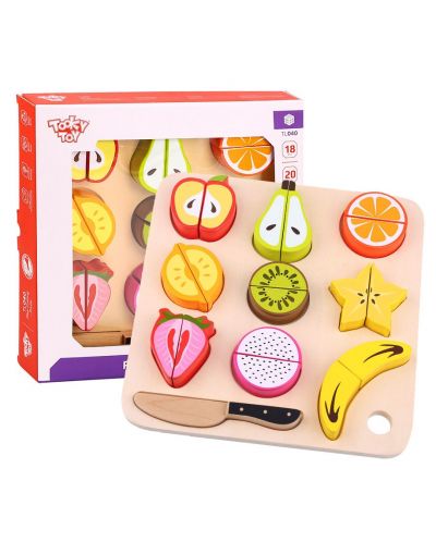 Σετ παιχνιδιού Tooky Toy - Ξύλινα φρούτα για κοπή με δίσκο - 3
