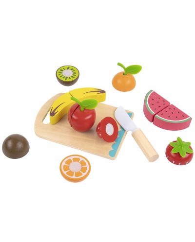 Σετ παιχνιδιού Tooky Toy -Φρούτα για κοπή με σανίδα και μαχαίρι - 6