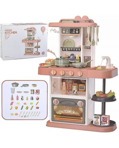 Σετ Παιχνιδιού  Raya Toys -Παιδική κουζίνα με νερό και ατμό, ροζ - 2