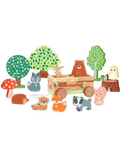 Σετ παιχνιδιού Orange Tree Toys - Ζώα του δάσους με κάρο  - 2