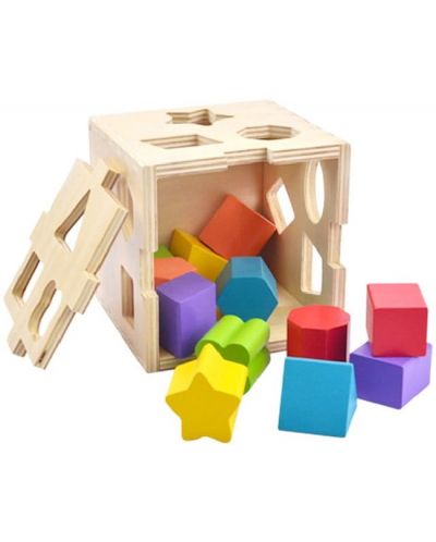 Σετ παιχνιδιού Acool Toy - Ξύλινος κύβος διαλογής με γεωμετρικά σχήματα - 1