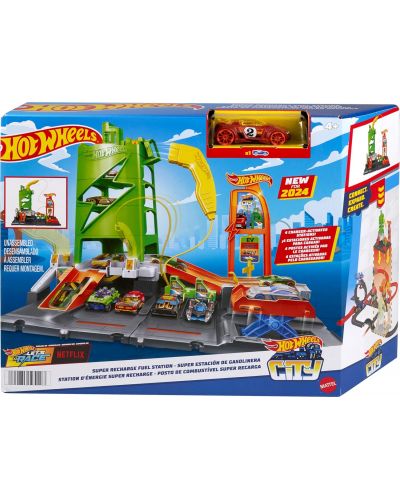 Σετ παιχνιδιού Hot Wheels City - Βενζινάδικο με σταθμούς φόρτισης και αυτοκίνητα  - 2