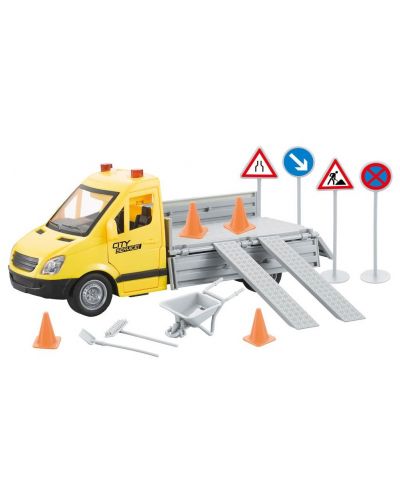 Σετ παιχνιδιού Raya Toys -Φορτηγό  City Maintenance, Με οδικές πινακίδες, ήχους και φώτα, κίτρινο - 1
