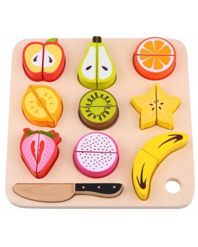 Σετ παιχνιδιού Tooky Toy - Ξύλινα φρούτα για κοπή με δίσκο - 1