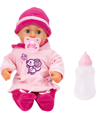 Διαδραστική κούκλα Bayer First Words Baby - Ροζ φόρεμα με ποντίκι, 38 cm - 1