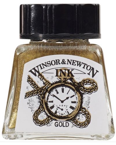 Μελάνι καλλιγραφίας Winsor & Newton - Χρυσαφένιο, 14 ml - 1
