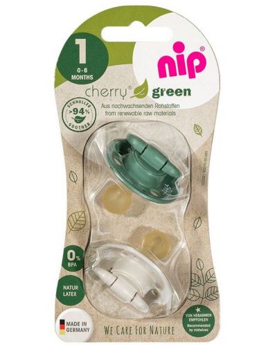 Πιπίλες από καουτσούκ NIP Green - Cherry, πράσινο και μπεζ, 0-6 μηνών , 2 τεμάχια - 6