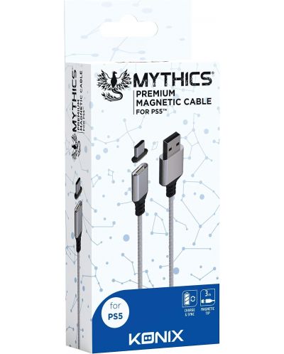 Καλώδιο Konix - Mythics Premium Magnetic Cable 3 m, άσπρο(PS5) - 1