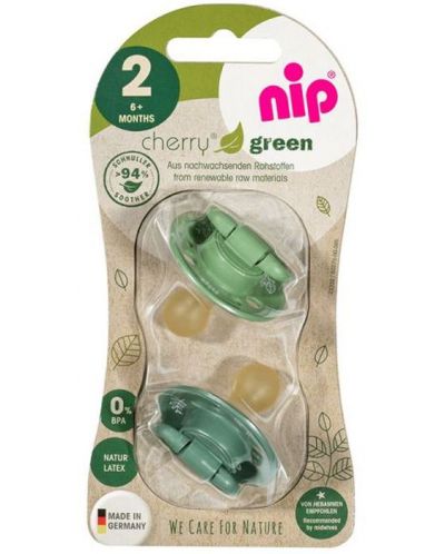 Πιπίλες από καουτσούκ NIP Green - Cherry, πράσινο, 6 μηνών +, 2 τεμάχια - 6