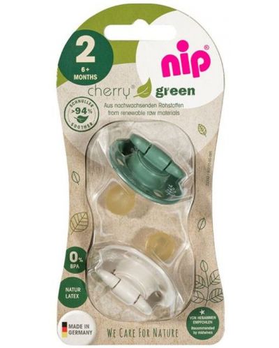 Πιπίλες από καουτσούκ NIP Green - Cherry, πράσινο και μπεζ, 6 μηνών+, 2 τεμάχια - 7