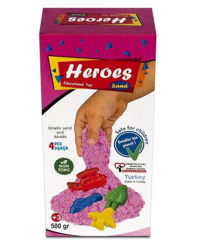 Κινητική άμμος σε κουτί  Heroes - Ροζχρώμα, με 4 φιγούρες - 1